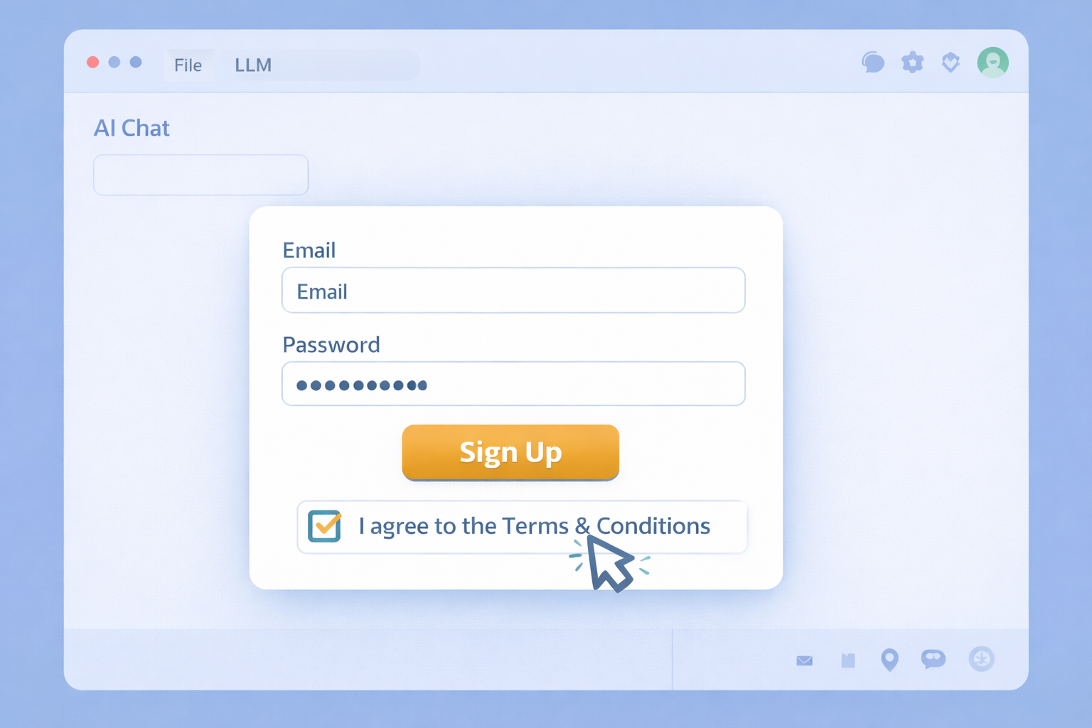 shows a log in screen to an ai app or website with clickwrap to accept terms