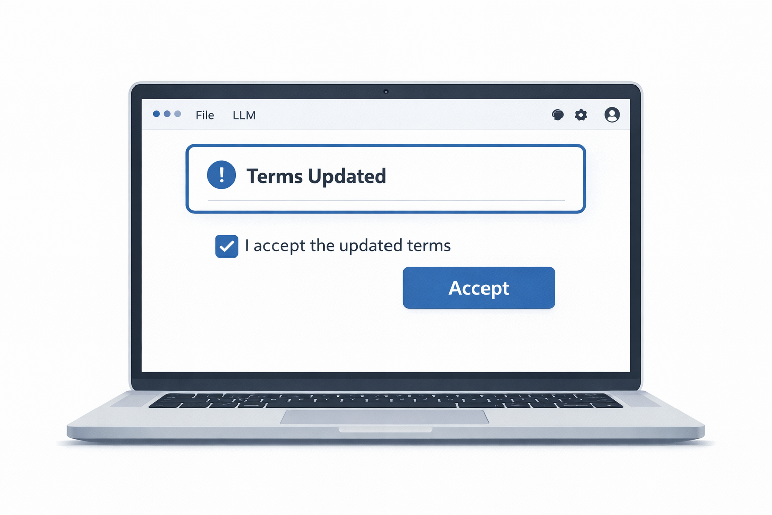 terms updated pop up with an accept button on laptop